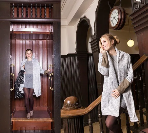 Вільний подовжений кардиган з капюшоном та контрастними рукавами