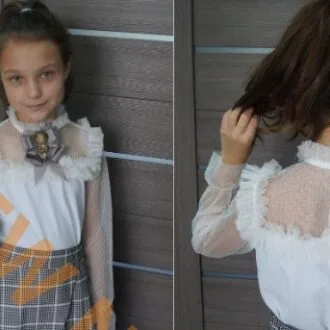 Шкільна блузка для дівчинки з короткими пишними рукавами, розміри 98-134