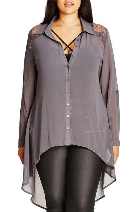Жіноча напівпрозора блуза з подовженою спинкою