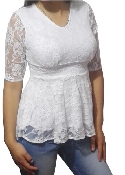 Жіноча блуза з баскою і рукавами-ліхтариками (XS-XL)