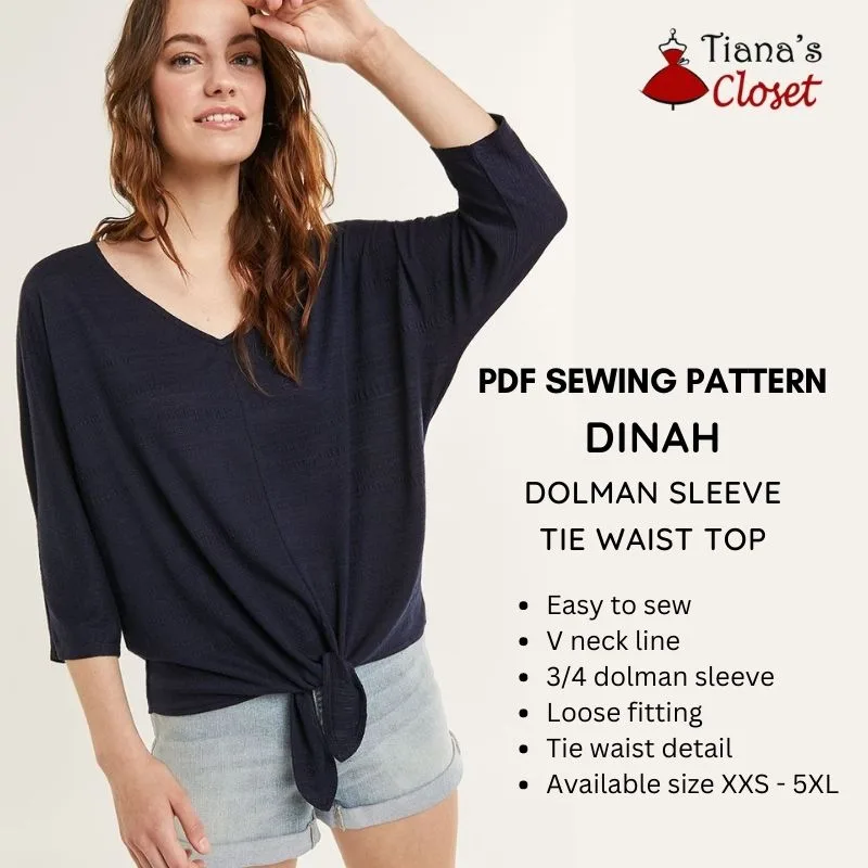 Трикотажна блузка «Dinah» з рукавом-кімоно та зав’язкою на талії